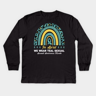 In April We Wear Teal Sexual Rainbow Kids Long Sleeve T-Shirt